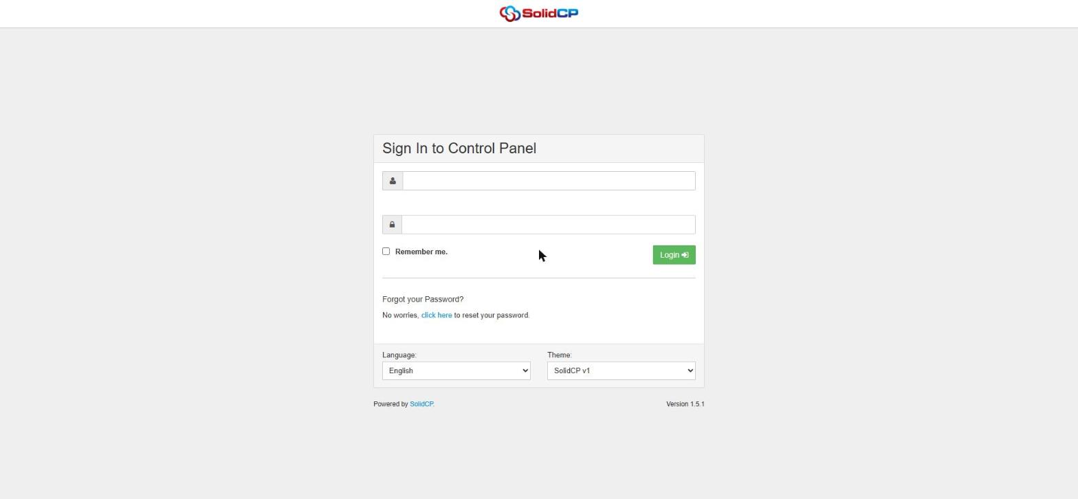 The SolidCP hosting space home page