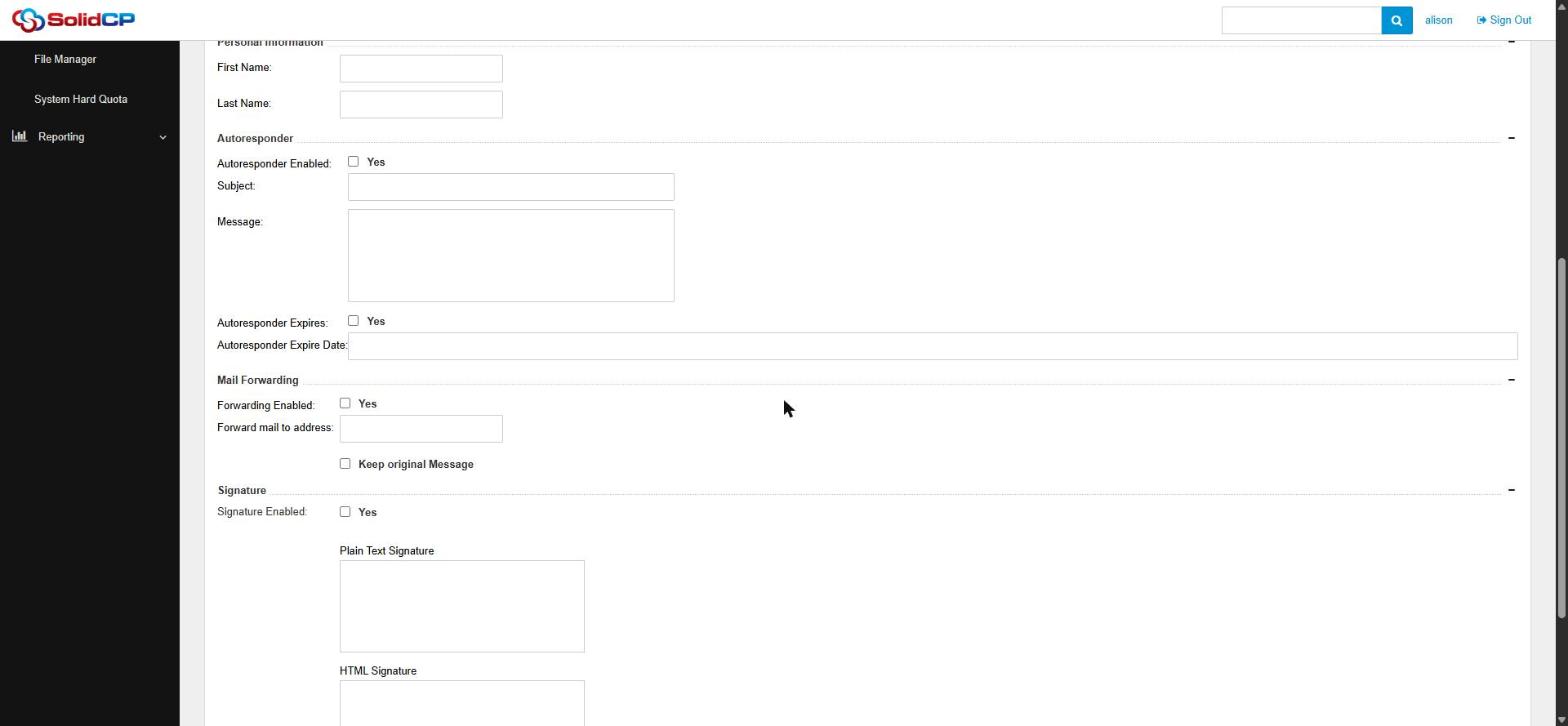 Autoresponder, forwarding and signature options