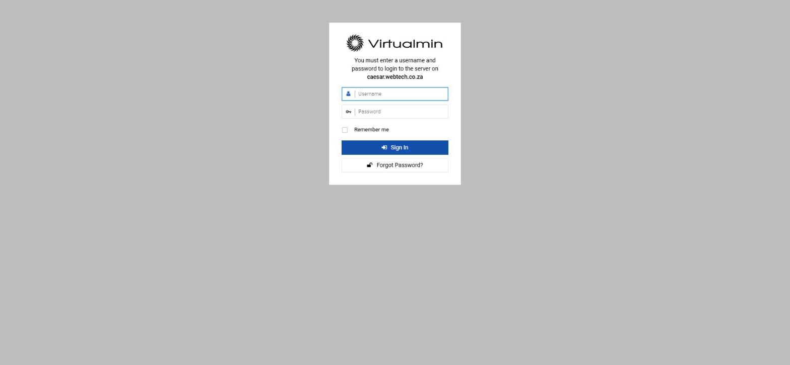 The Virtualmin sign-in page