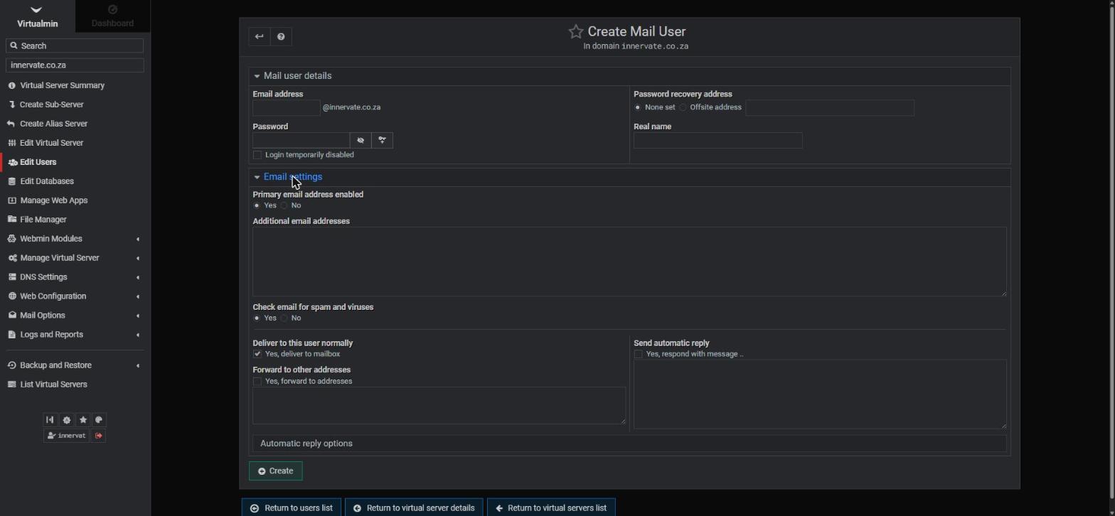 The Email settings section with aliases, forwarding and automatic replies