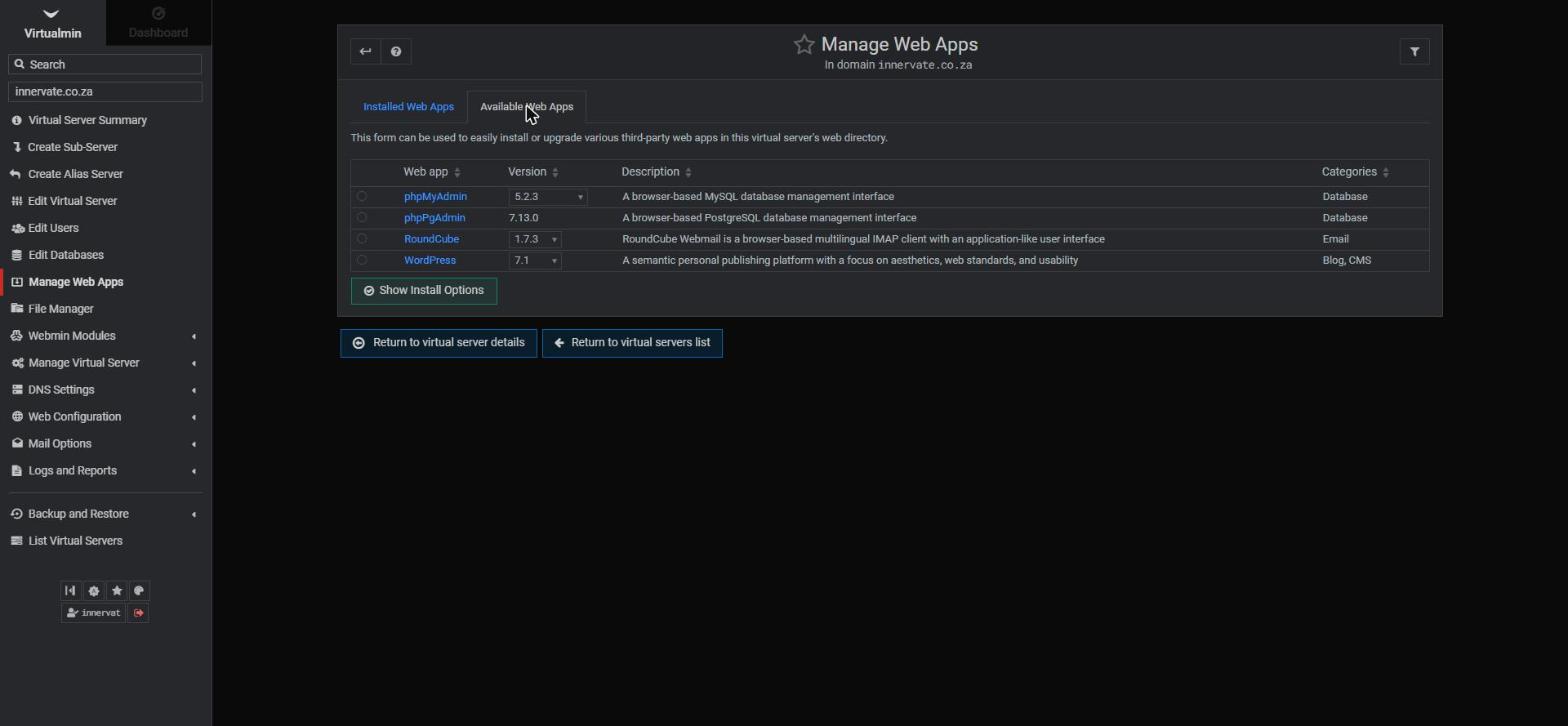 The Available Web Apps tab with WordPress in the list
