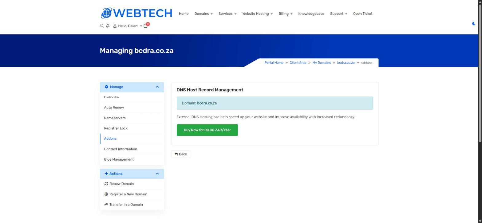 Activating the free DNS Host Record Management addon
